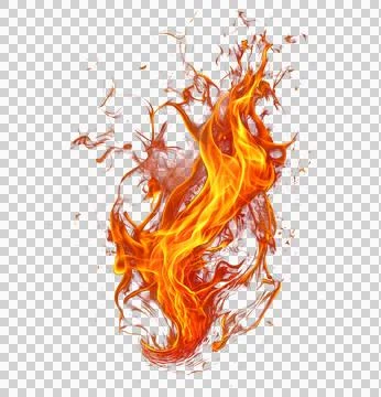 Vibrant dynamic orange and yellow fire flames with smoke and embers against.. Stock Illustration