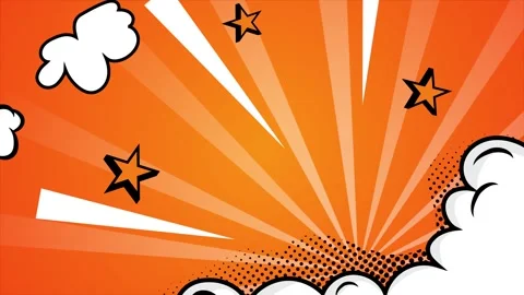 Vibrant dynamic orange comic book style background with stars and clouds Stock Footage 293038083
