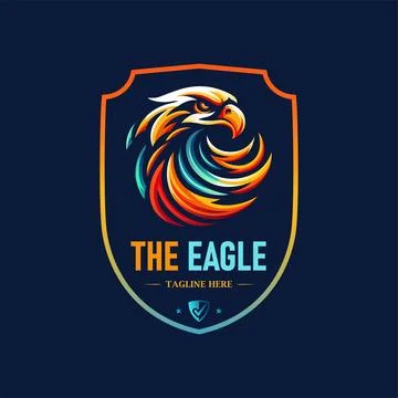 Vibrant eagle head with shield logo design template Stock Illustration