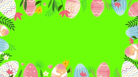 Vibrant easter egg border with spring flowers on green screen Stock Footage 329585300