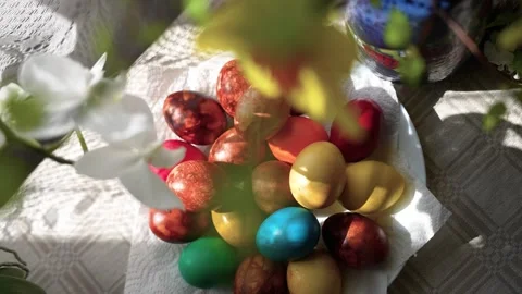 Vibrant Easter Eggs Celebrated in Natural Sunlight Stock Footage 333285447