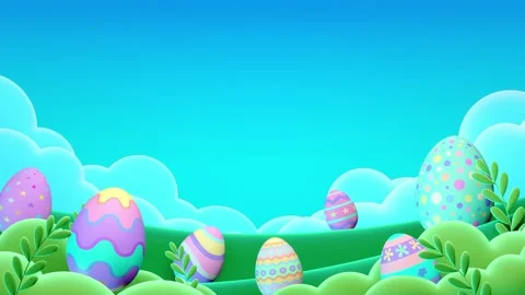 Vibrant Easter eggs nestled among green hills Stock Footage 264141128
