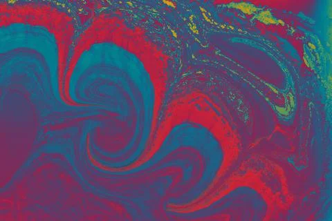 A vibrant ebru technique texture with repetitive swirling elements in red and Illustrazione stock