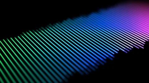 Vibrant equalizer bars pulsing in time of music on black background Stock Footage 312689347