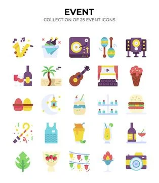 Vibrant Event Icons. Collection of 25 Colorful Flat Icons for Parties and C.. Stockillustratie