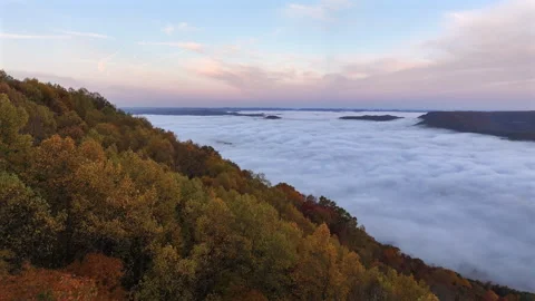 Vibrant Fall Foliage Morning Drone View 스톡 동영상 293843940