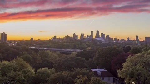 Vibrant Fall Sunset over High Angle on Minneapolis Video stock 83888610