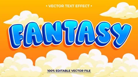 Vibrant fantasy text effect with clouds and editable vector design Stock Illustration