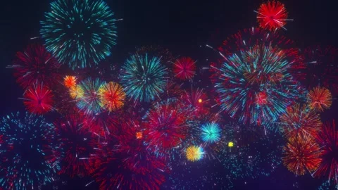 Vibrant festive fireworks display lighting up night sky, colorful bursts Stock Footage 285254772