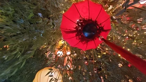 A vibrant, festive scene with intricately designed red and white lanterns Stock Footage 338235309
