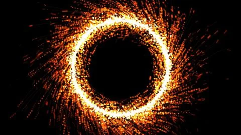 Vibrant fire explodes outward in perfect circular Stock Illustration