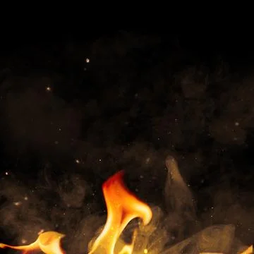 Vibrant fire flames and flying glowing sparks burning along the bottom edge.. Illustration