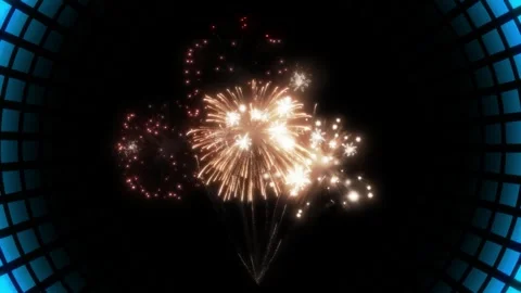 Vibrant fireworks display against dark night sky with blue accents Stock Footage 337445670