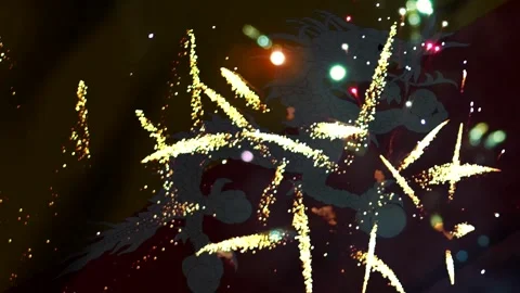 Vibrant fireworks display background with an illustration of a traditional .. Stock Footage 343691033