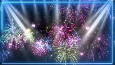 Vibrant fireworks display with blue frames Stock Footage 337445015