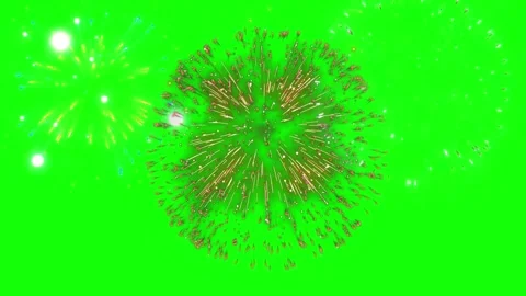 Vibrant fireworks display exploding against green studio backdrop for event Stock Footage 345863794
