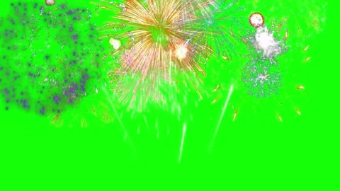 Vibrant fireworks display exploding against green night sky with dynamic light Stock Footage 345864755
