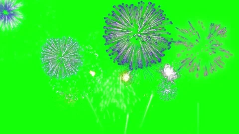 Vibrant fireworks display exploding against neon green night sky for 库存影片 347345206