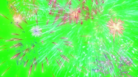 Vibrant fireworks display isolated on green screen background for easy chroma Video stock 337463231