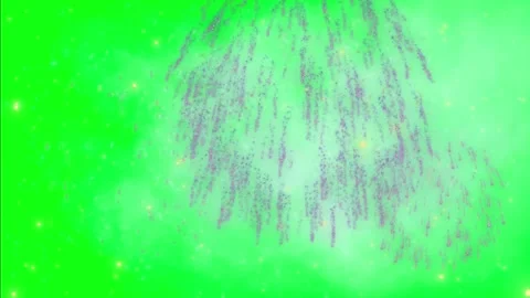 Vibrant fireworks explode in green background Video stock 338221720