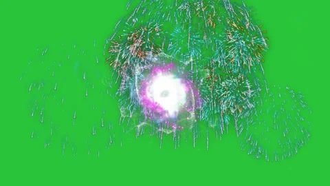 Vibrant fireworks explode on green screen background Video stock 336940886