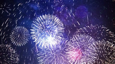 Vibrant fireworks explode in night sky Stock-Footage 337450390