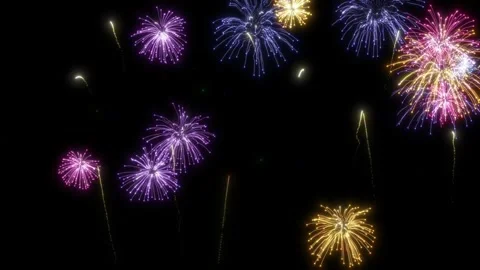Vibrant fireworks exploding in colorful night sky display Stock Footage 337445755