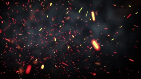 Vibrant fireworks exploding in dark night sky. Dynamic celebration spark bursts  库存影片 340450311