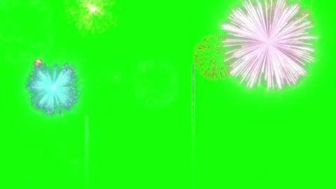 Vibrant fireworks exploding on green screen background Видео 337924173