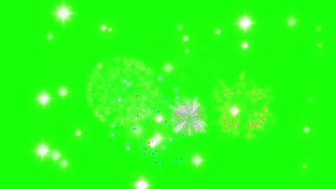 Vibrant fireworks exploding on green screen with sparkling effects Video stock 337924181