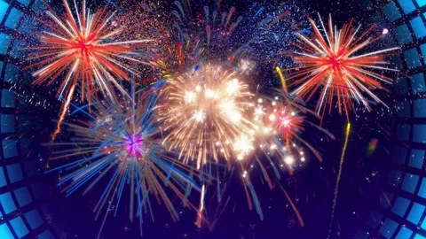 Vibrant fireworks exploding in the night sky with colorful sparks Stock-Footage 337445710