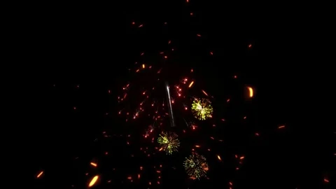 Vibrant fireworks exploding in night sky with sparks Stock Footage 338216205