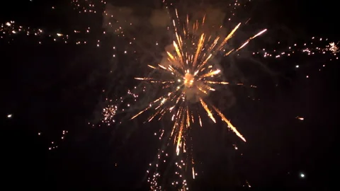 Vibrant Fireworks Exploding in Night Sky Vídeo Stock 348179881