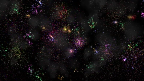 Vibrant Fireworks Exploding Starry Night Sky Multicolored Backdrop Stock Footage 294412835