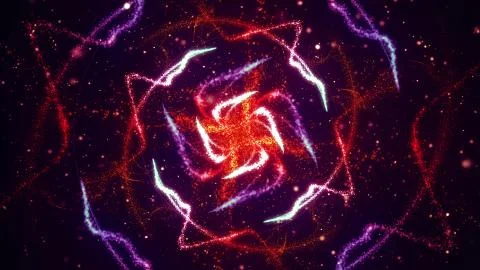 Vibrant fireworks light glowing patterns flow in waves and circle patterns Illustrazione stock