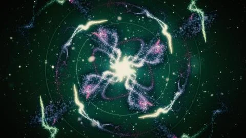 Vibrant fireworks light glowing patterns flow in waves and circle patterns Illustrazione stock