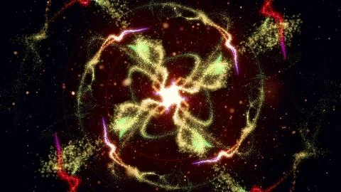 Vibrant fireworks light glowing patterns flow in waves and circle patterns Illustrazione stock