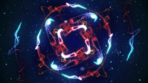 Vibrant fireworks light glowing patterns flow in waves and circle patterns Illustrazione stock