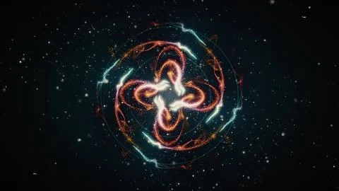 Vibrant fireworks light glowing patterns flow in waves and circle patterns Illustrazione stock