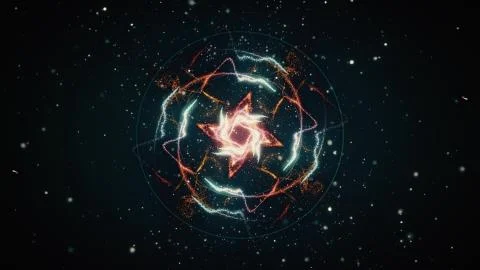 Vibrant fireworks light glowing patterns flow in waves and circle patterns Illustrazione stock