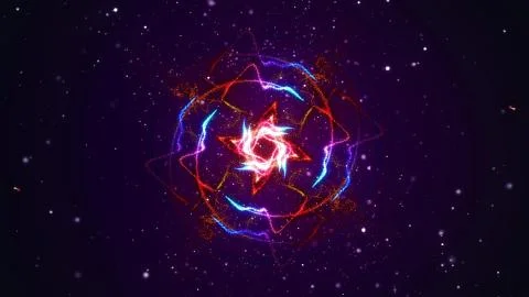Vibrant fireworks light glowing patterns flow in waves and circle patterns Illustrazione stock