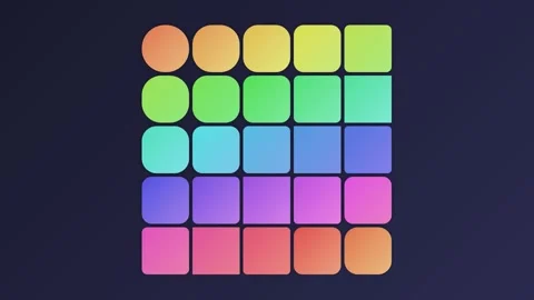 A vibrant five by five grid of rounded squares featuring a rainbow gradient 库存影片 335118103
