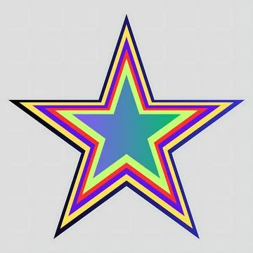 A vibrant five pointed star with concentric rainbow colored layers on a lig.. Illustrazione stock