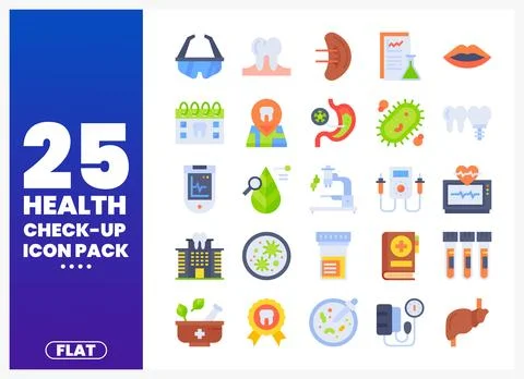 A vibrant flat icon pack illustrating health check-up symbols. perfect for .. Stock Illustration