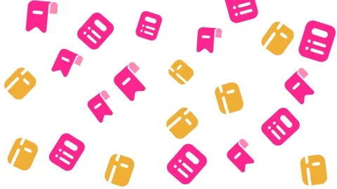 Vibrant Flat Icon Pattern with Pink and Orange Symbols on White Background Stock Footage 344909263