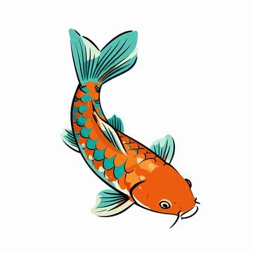Vibrant flat vector illustration of a single Japanese koi fish swimming upw.. 库存插图