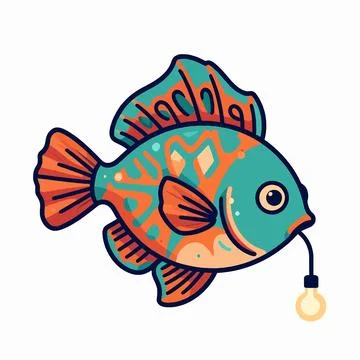 Vibrant flat vector illustration of a single deep sea anglerfish with a glo.. Illustrazione stock