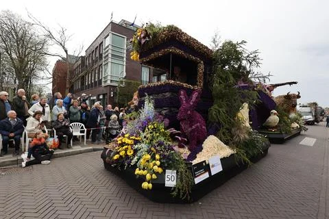 Vibrant float with an array of colorful flowers at the Parade Bollenstreek Foto stock
