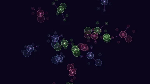 Vibrant floating circle patterns on a black background 스톡 동영상 300757520