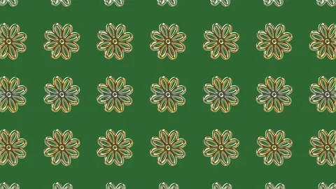 Vibrant Floral Pattern with Abstract Blooms in Golden Hues on Green Backgro.. Video stock 302249376